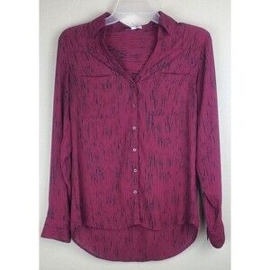 Express Womens Small The Portofino Shirt Purple & Black Blouse W/ Roll Tabs